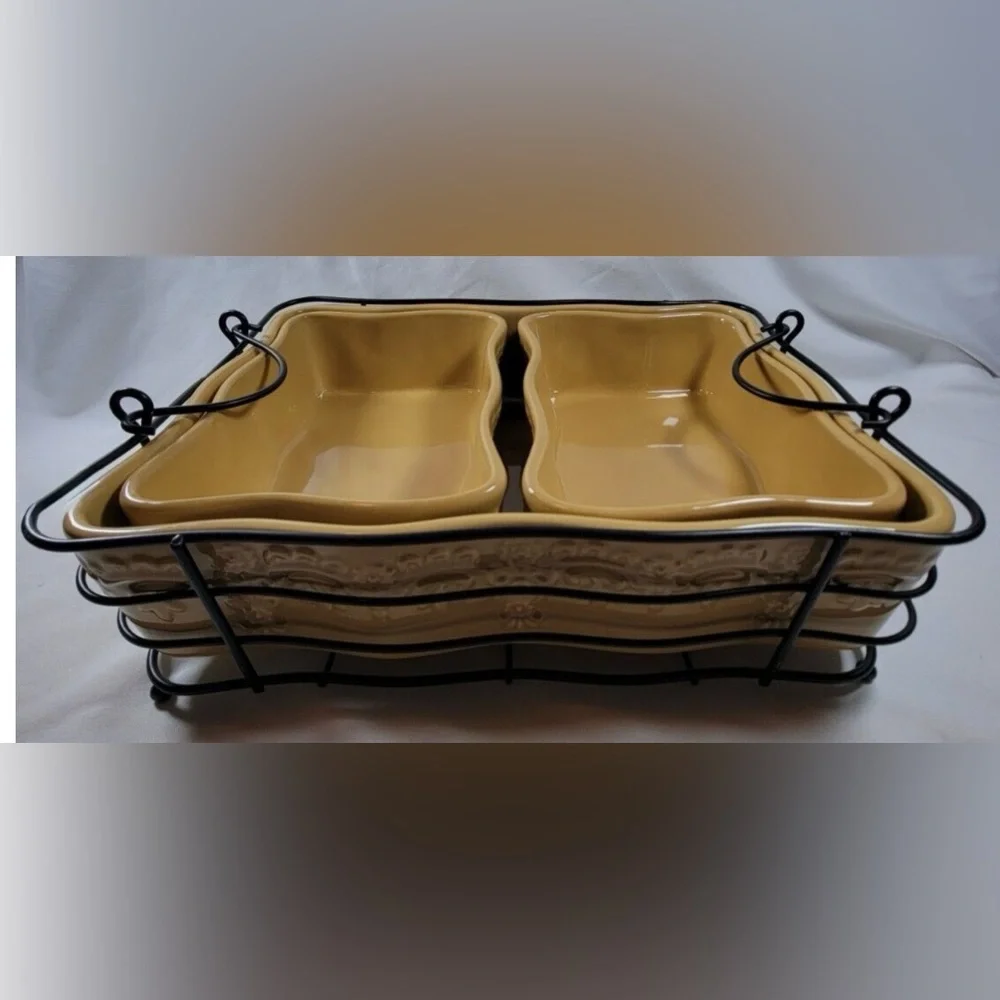 Temp-Tations by Tara Floral Lace Casserole Serving Dishes w/ Carry Tray/4 Pieces